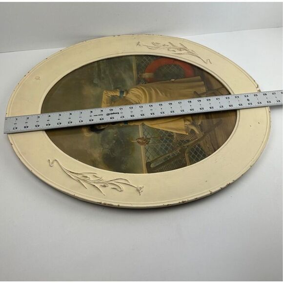 Antique Victorian Woman Photograph in Wooden Oval Embossed Floral Frame 26x22in - Picture 11 of 11